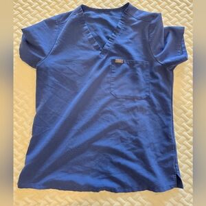 Womens Figs Denium Blue Catarina One-Pocket Scrub Top Size: L
